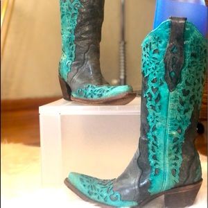 Beautiful gray and turquoise western style boots